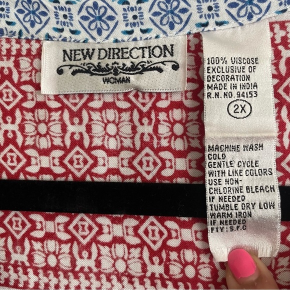 New Direction woman’s Red, white, and blue Blouse 2X peasant casual gma core - Picture 3 of 9